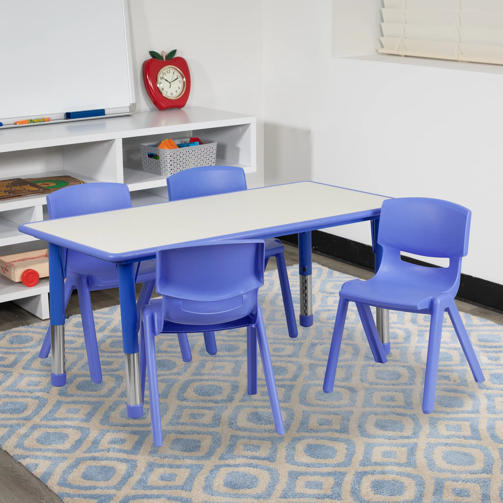 Blue Plastic Height Adjustable Activity Table Set with 4 Chairs H4188