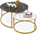 35" Coffee Table Set of 2 Nesting Round Side Tables Metal Frame I8292