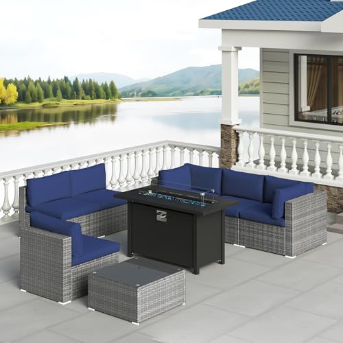 8-Piece Wicker Outdoor Sectional Sofa with Fire Pit Table I8565