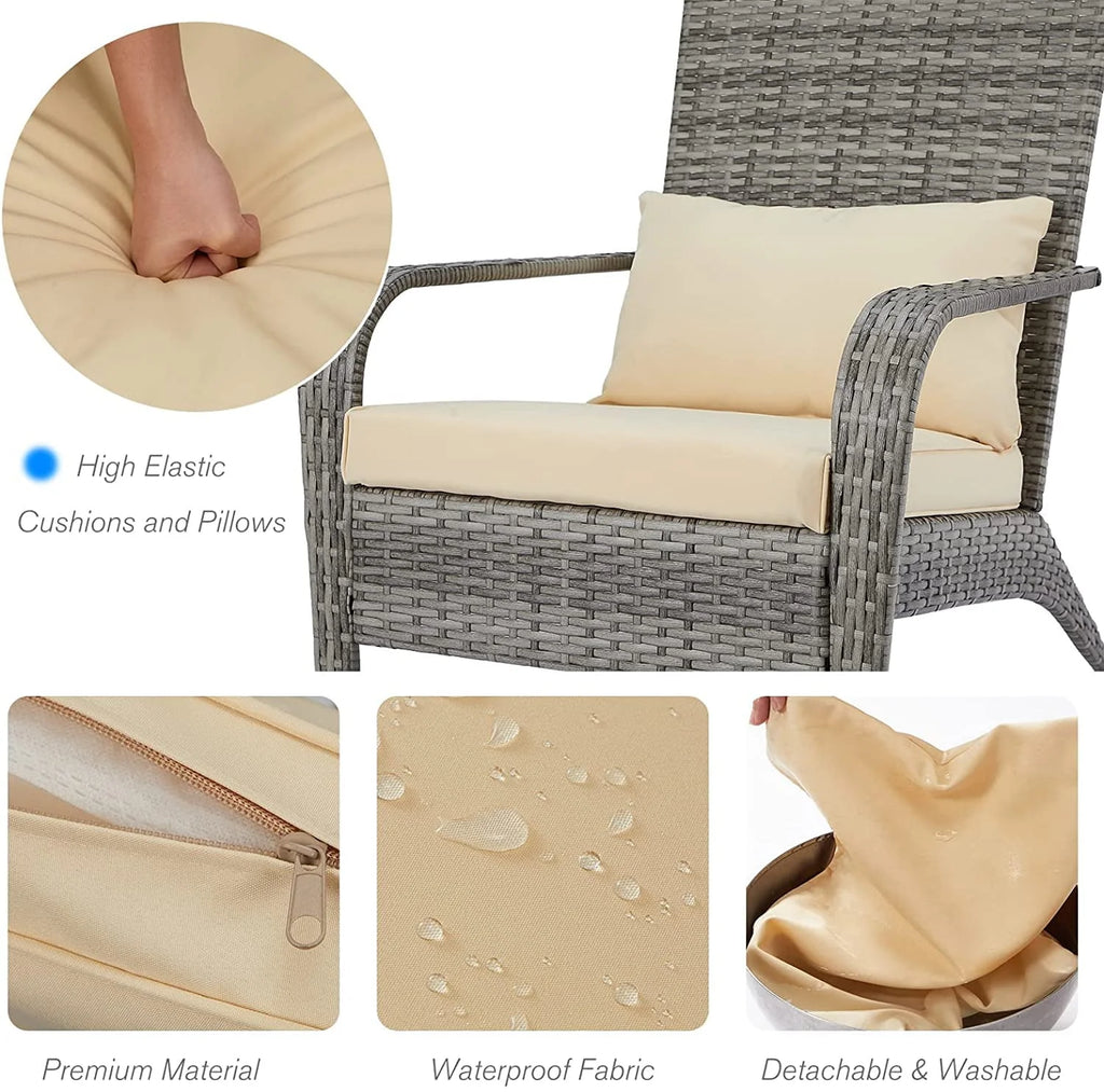 High Back Wicker Outdoor Dining Chairs with Cushion and Pillow in Gray Y345