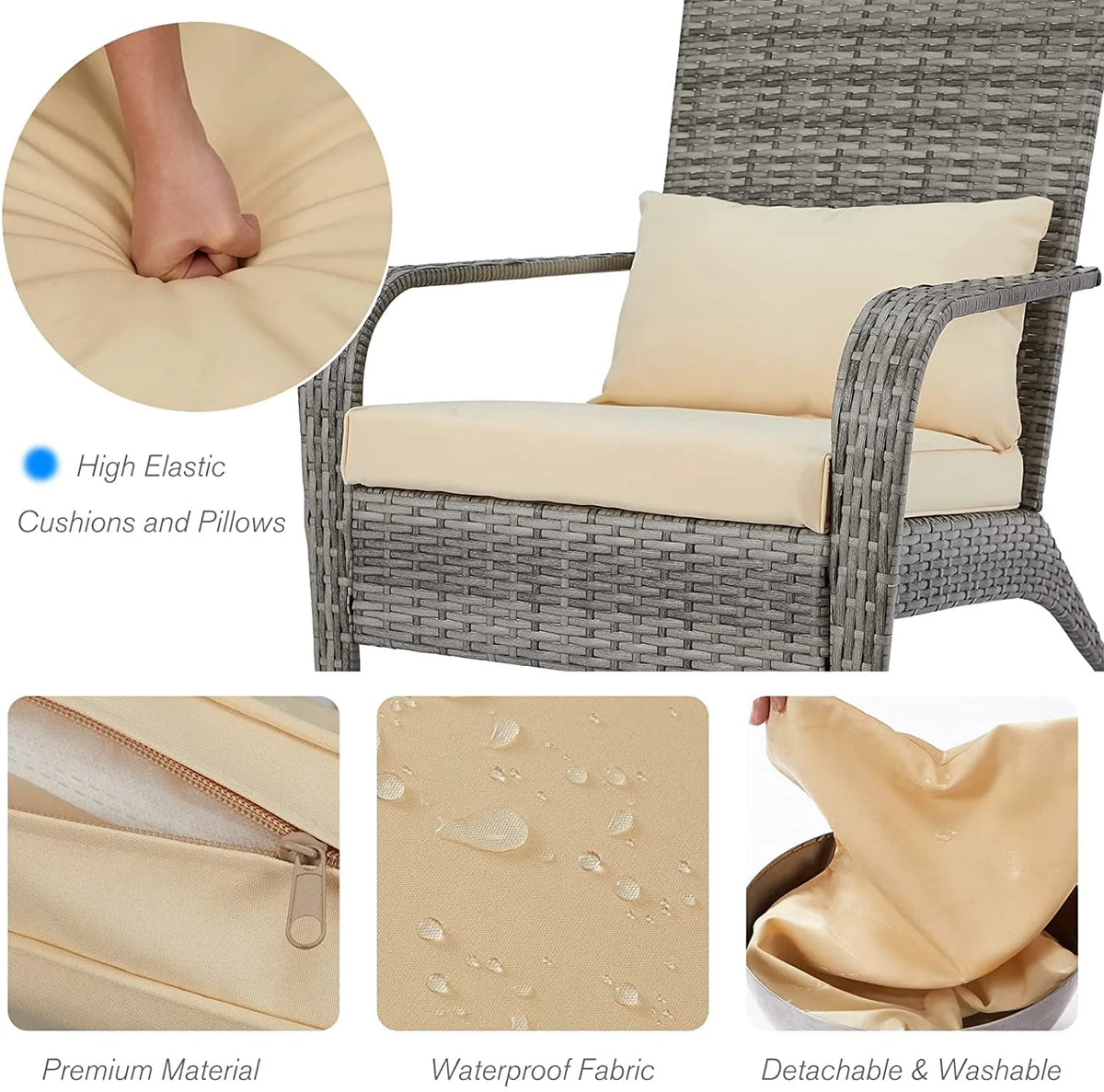 High Back Wicker Outdoor Dining Chairs with Cushion and Pillow in Gray Y345