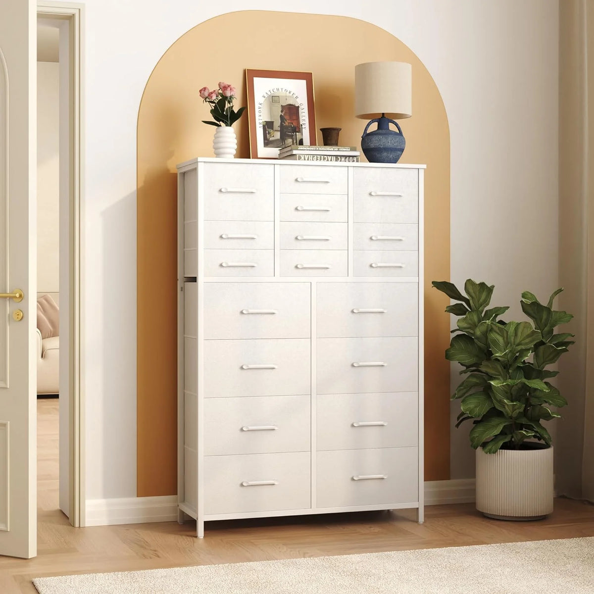 White 18 Drawer Fabric Dresser Q2730