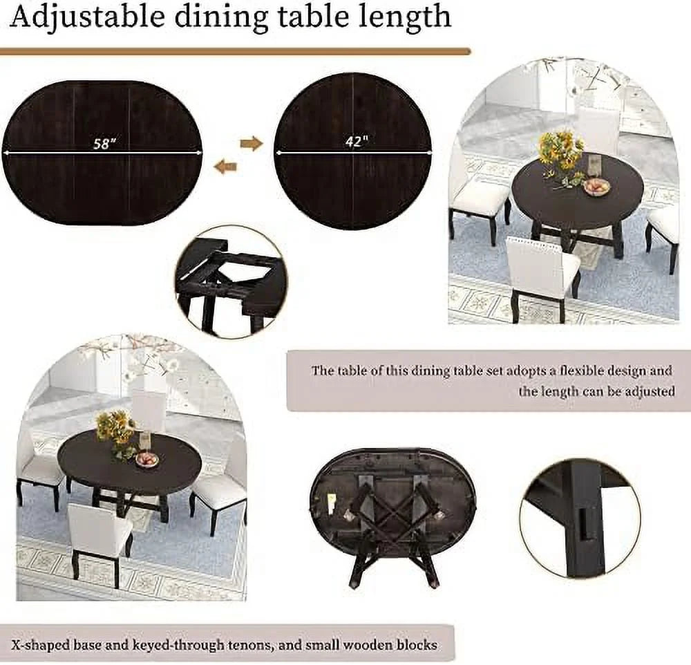 Round Extendable Wood Dining Table with 16" Leaf V17588