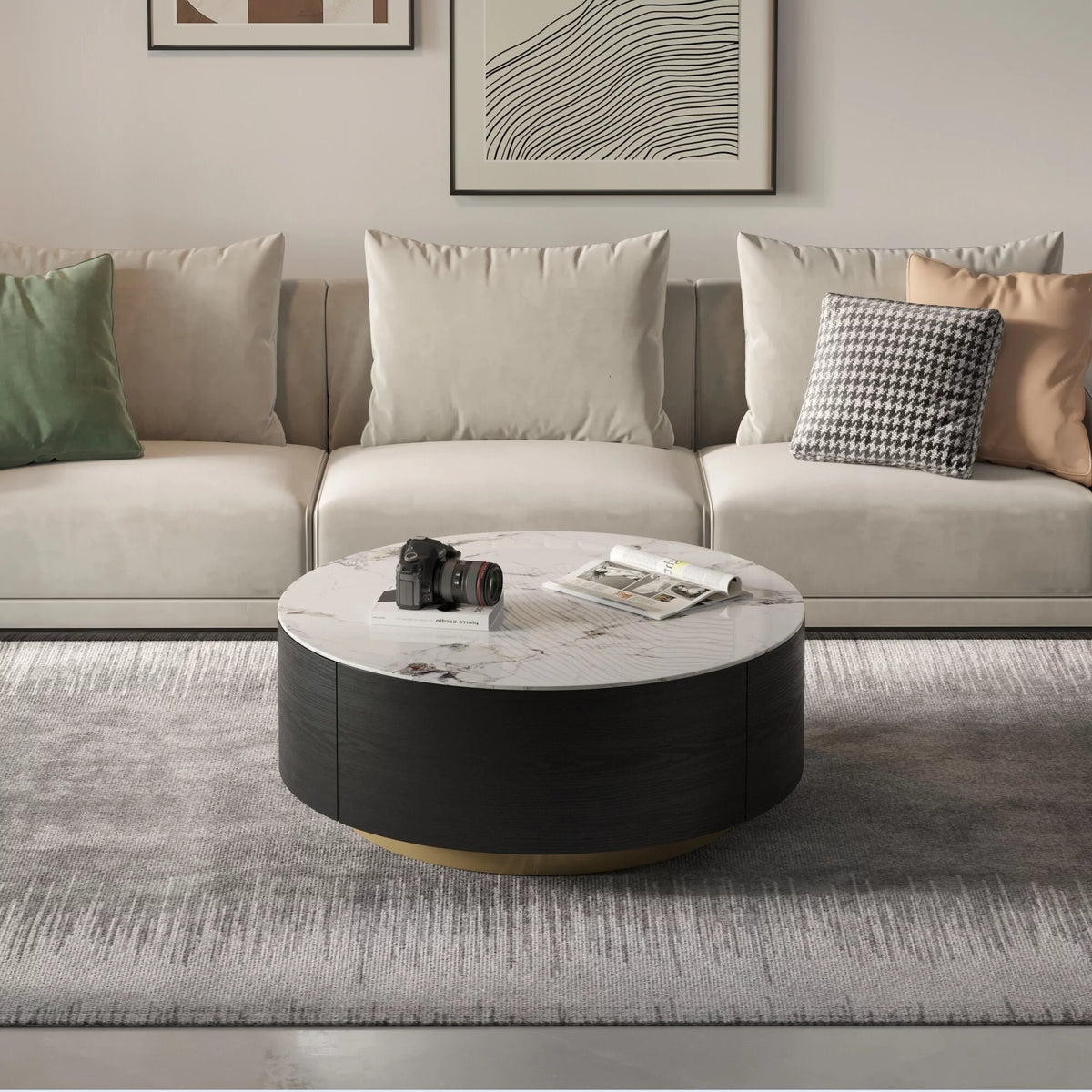 Round Coffee Table with 2 Drawers U81095