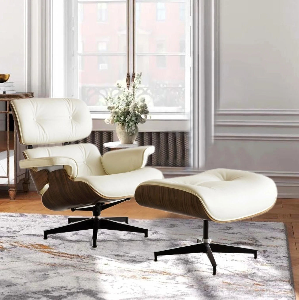 Tufted Leather Swivel Lounge Chair with Ottoman L4113