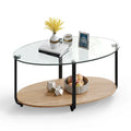 2-Tier Oval Glass-Top Coffee Table with Storage Shelf X697