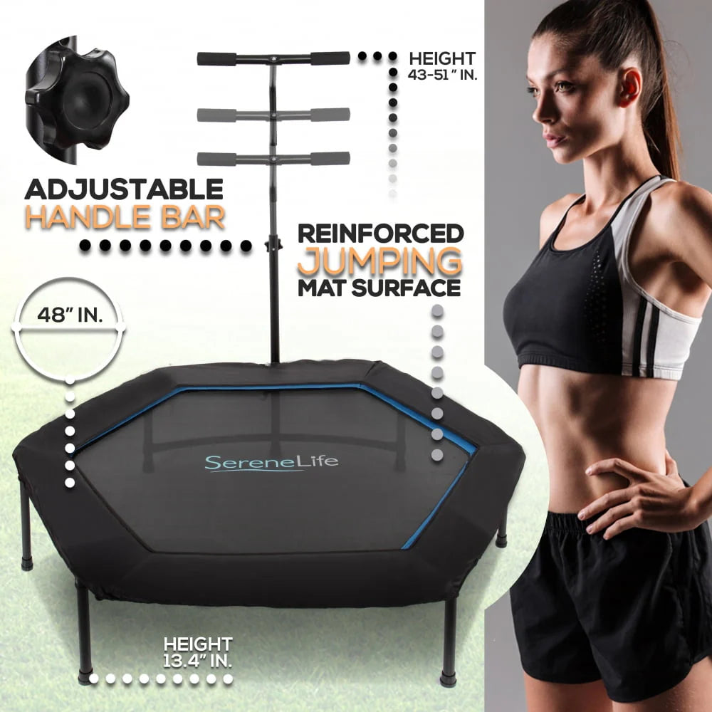 Portable Fitness Trampoline with Adjustable Handrail S418874