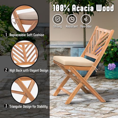 Acacia Wood Patio Set, Foldable Bistro Table and Chairs Set of 2 W859