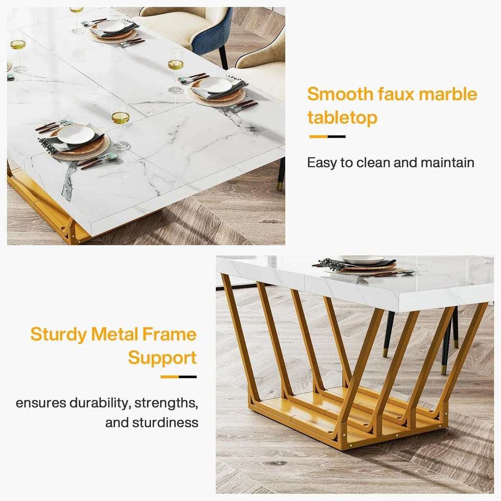 63" Rectangular Dining Table with Faux Marble Top U8257