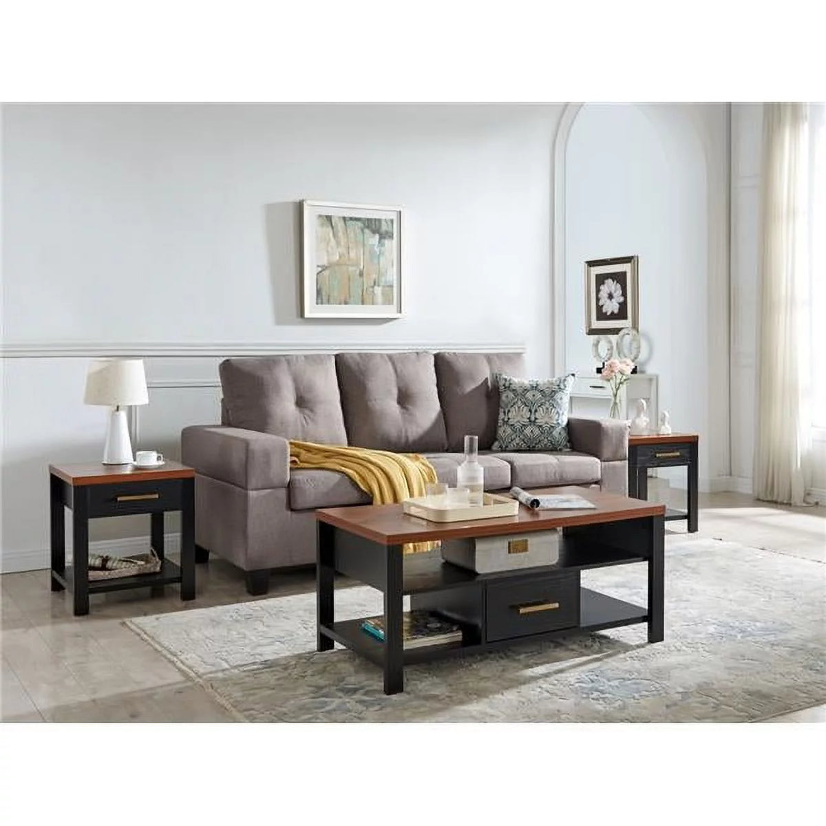 Black & Walnut 3 Piece Occasional Table Set N250419