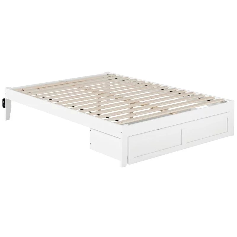 White Solid Wood Queen Bed with Foot Drawer S3118
