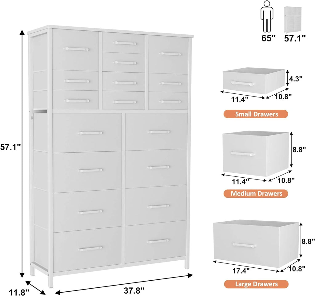 White 18 Drawer Fabric Dresser Q2730