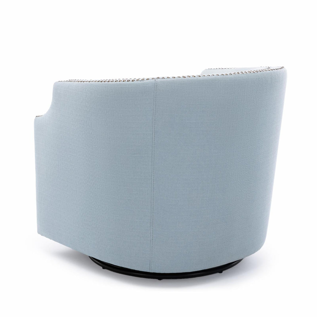 Sky Blue Polyester Linen Swivel Barrel Accent Chair Y941090