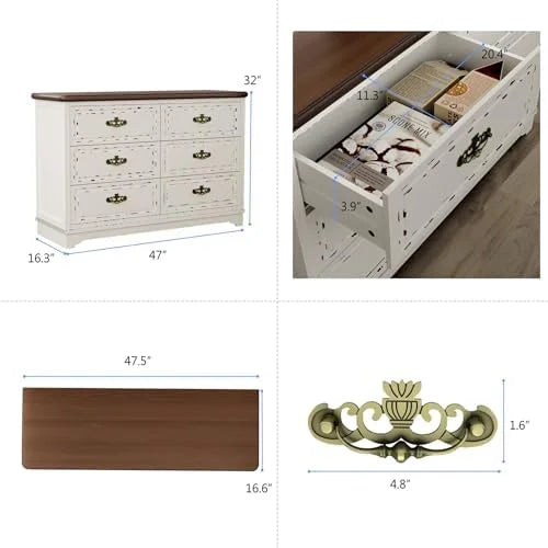 Antiqued Two-Tone 6 Drawer Wood Chest H373