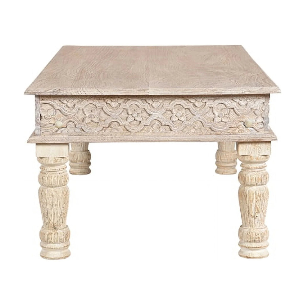 Carved Solid Wood Coffee Table in White O978