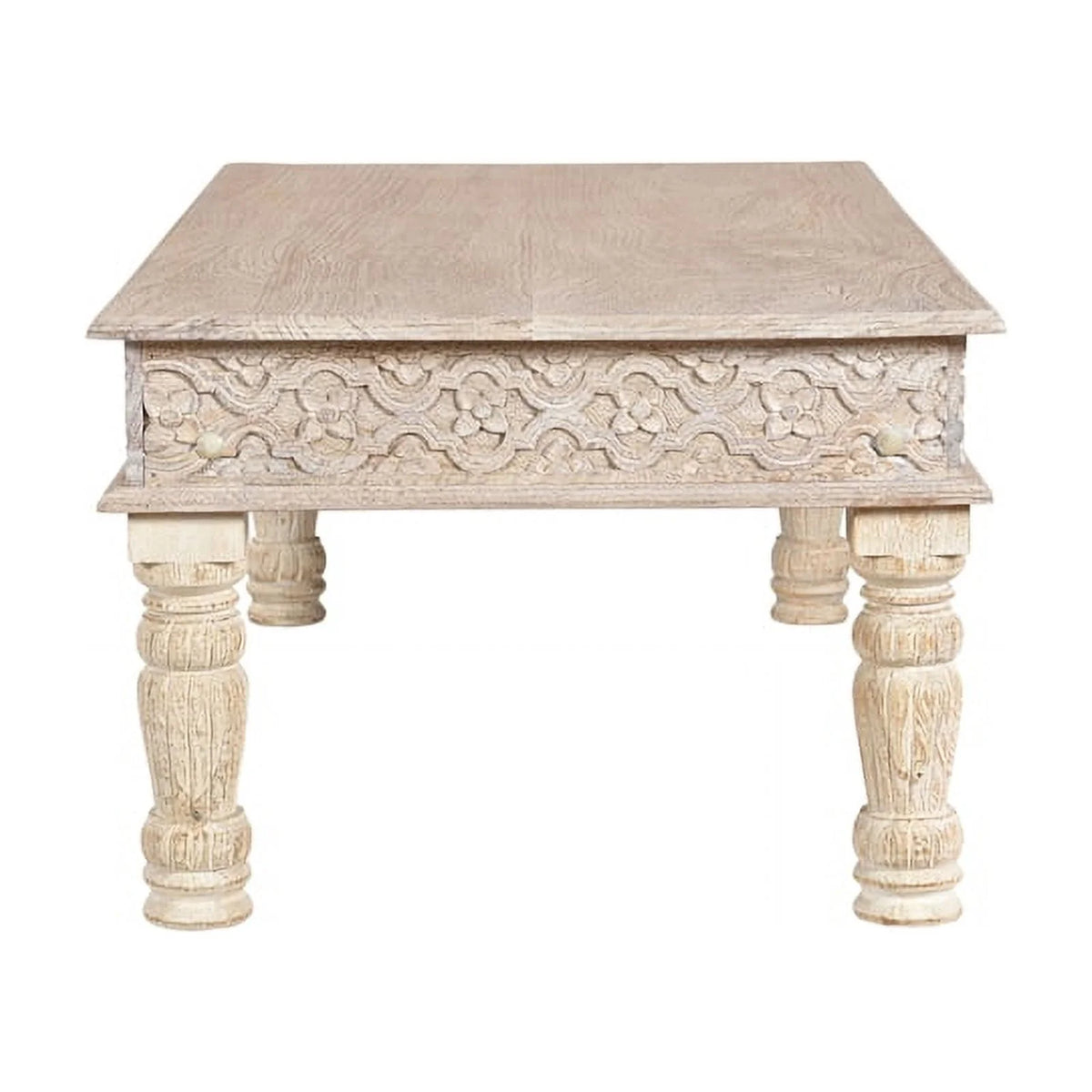 Carved Solid Wood Coffee Table in White O978