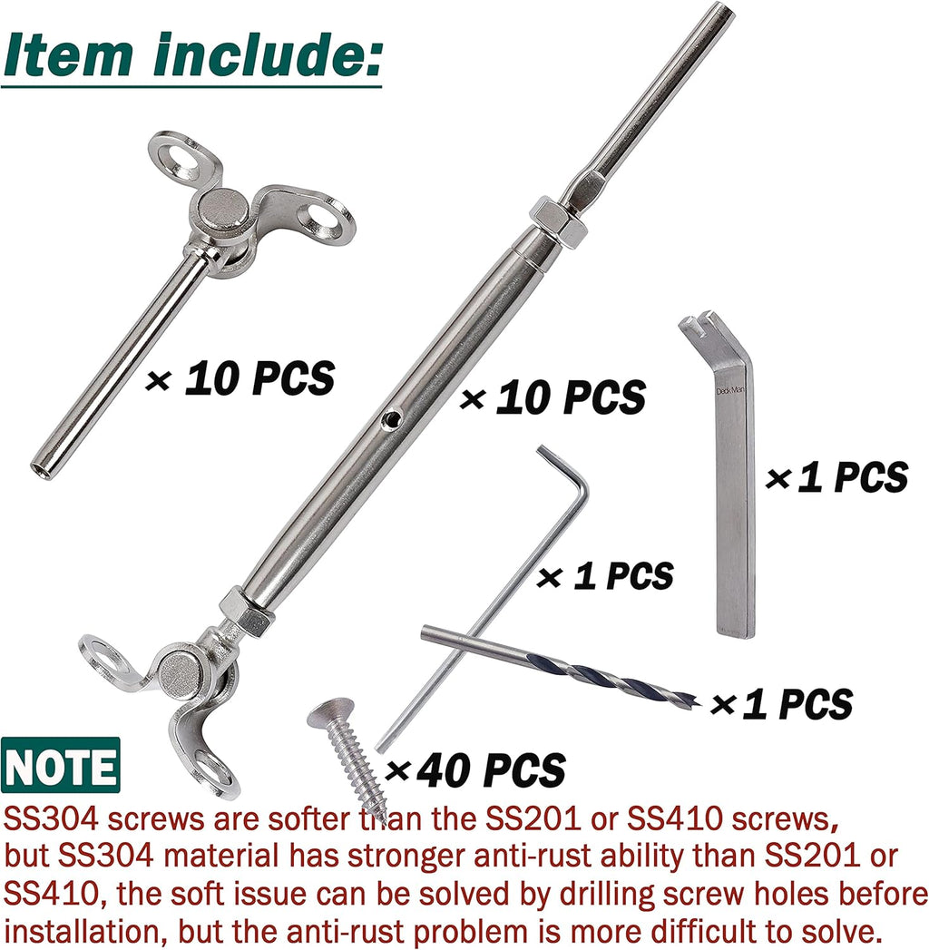 T316 Stainless Steel Adjustable Angle Cable Railing Kit 10 Pack M17691