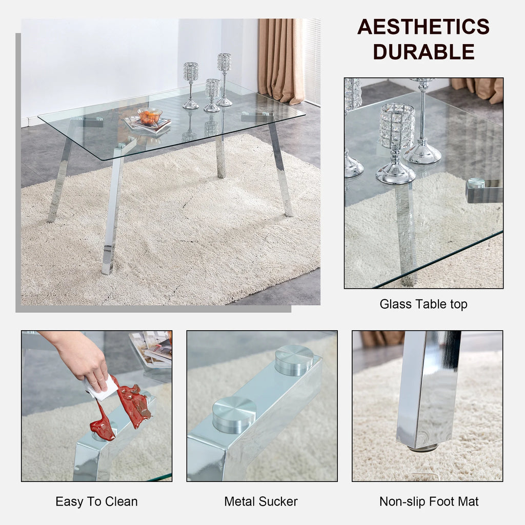 Rectangle Glass Dining Table with Metal Base N4310