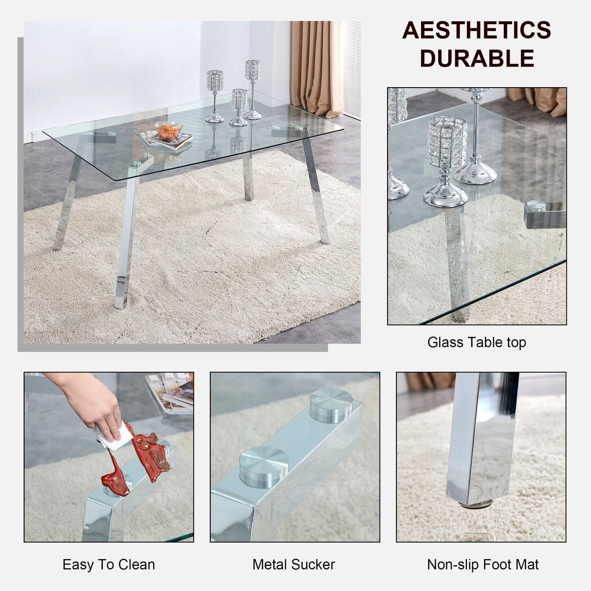 Rectangle Glass Dining Table with Metal Base N4310