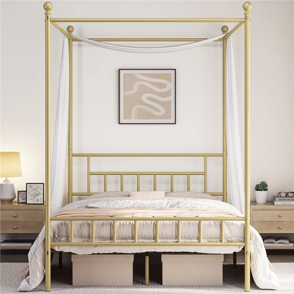 Black Metal Canopy Bed with Headboard and Footboard C1722