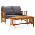 2 Piece Acacia Wood Outdoor Conversation Set with Gray Cushion O4921