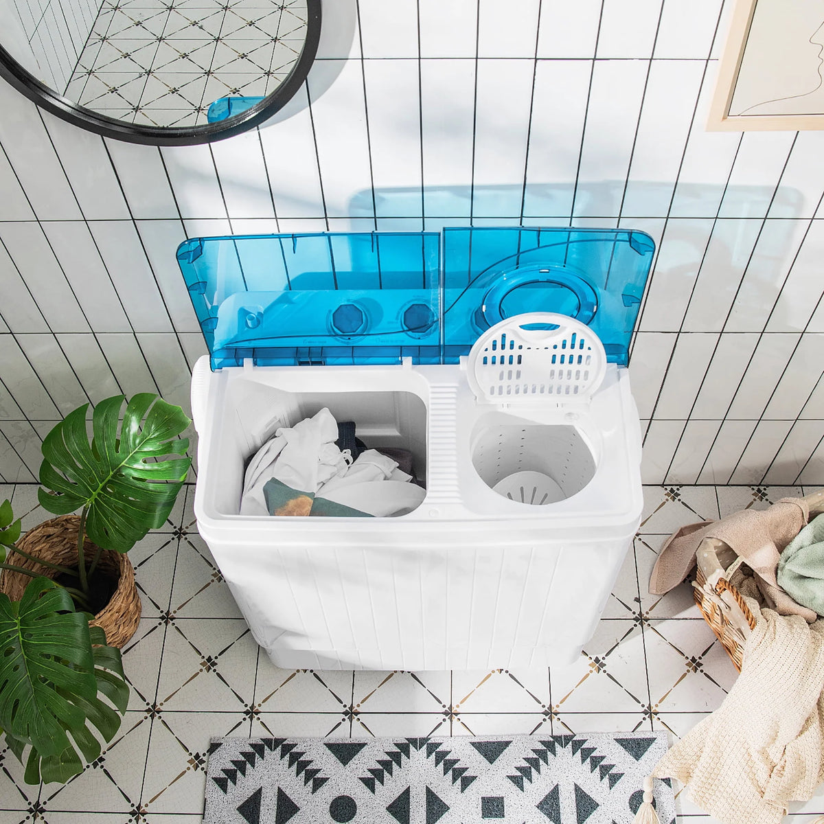 26lbs Portable Semi-automatic Twin Tub Washing Machine D90758