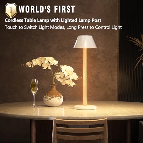 Rechargeable Cordless Table Lamp with 6000mAh Battery Operated 3 Color Stepless Dimming Waterproof R9485