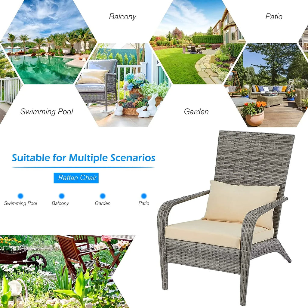 High Back Wicker Outdoor Dining Chairs with Cushion and Pillow in Gray Y345