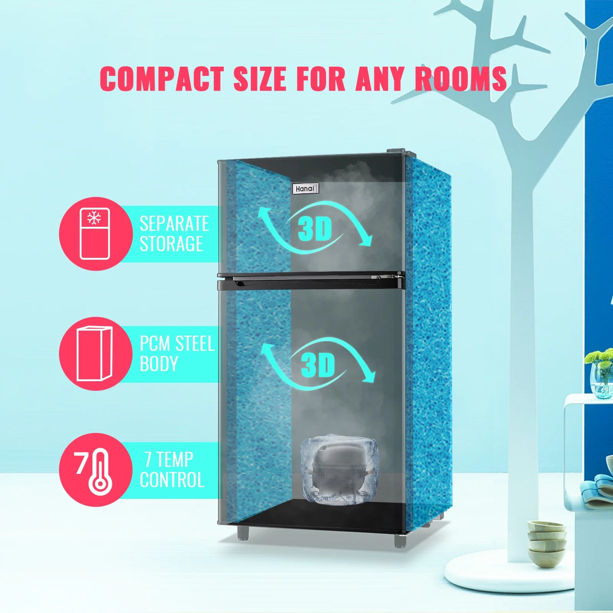 3.5 Cu.ft Dual Door Mini Fridge with Freezer Silver A9007