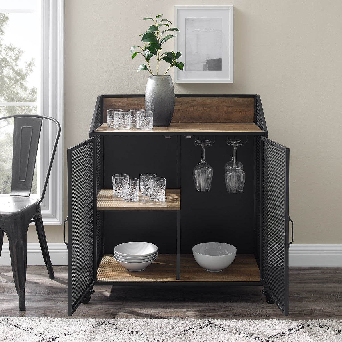 Industrial Bar Cabinet with Wheels F368