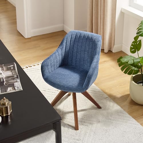 Off White Fabric Upholstered Swivel Accent Chair with Oak Wood Legs X54127