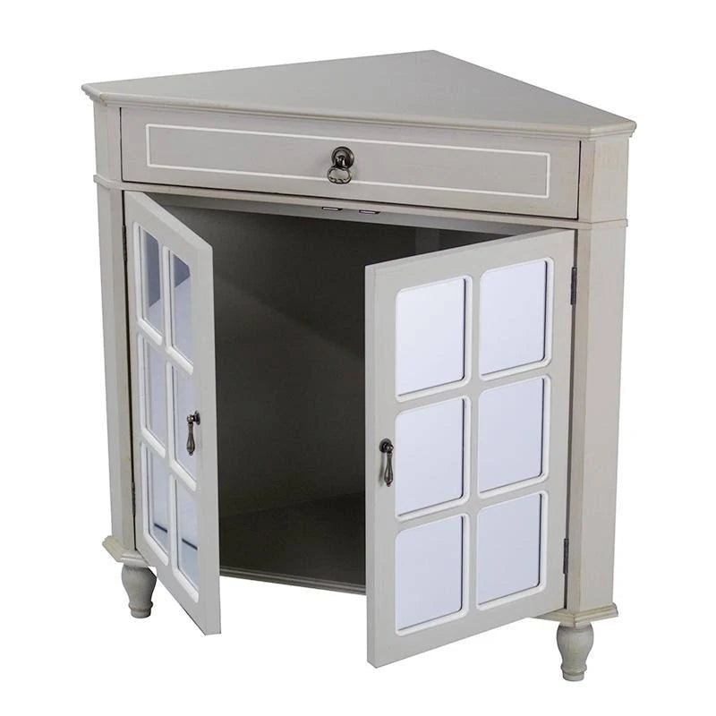 Light Blue Wood Mirrored Glass Corner Cabinet with A Drawer and 2 Doors D481336