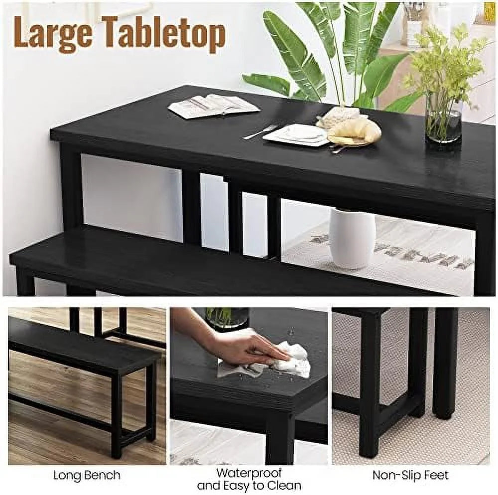 3 Piece Dining Table Set with 2 Benches F6145