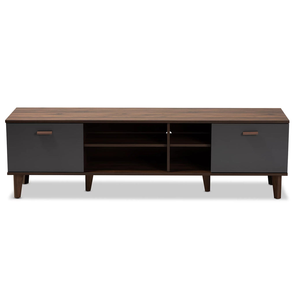 Walnut Brown and Grey Finished Wood TV Stand Q87923
