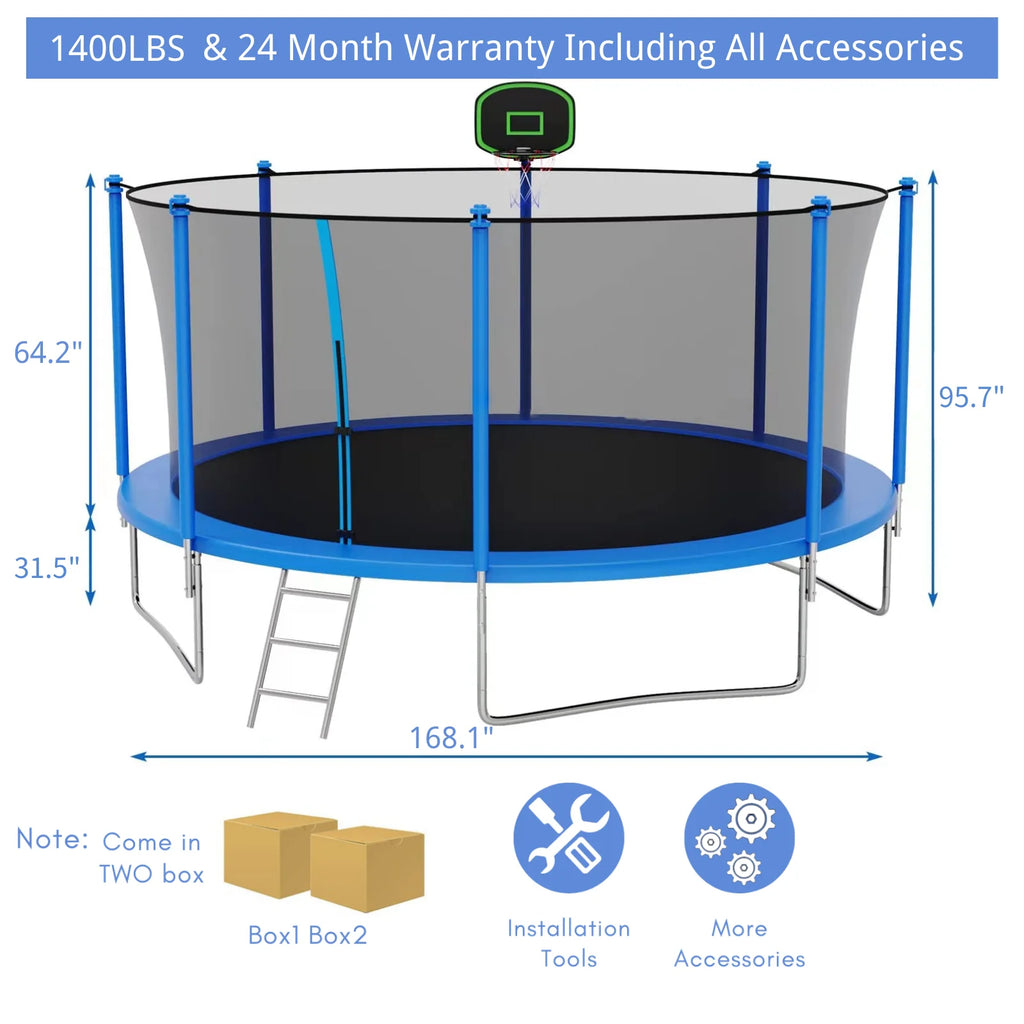 16FT Outdoor Trampoline with Basketball Hoop and Ladder A8390