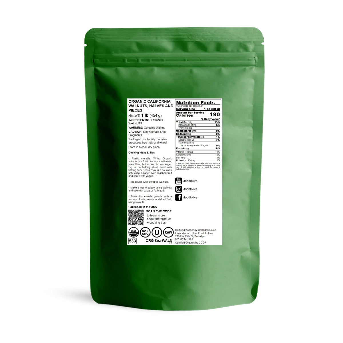 Organic California Walnuts, 1 Pound V51975