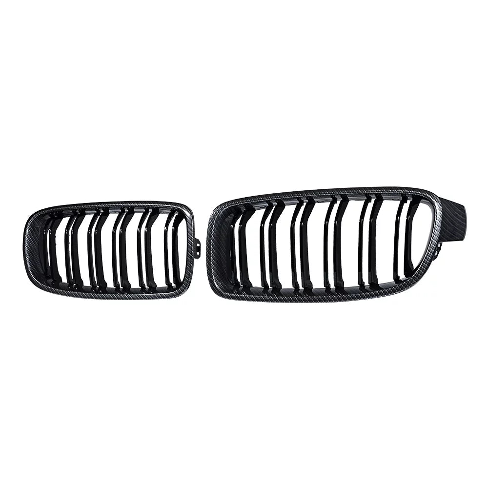 Glossy Black Carbon Fiber Double Line Kidney Grille R367