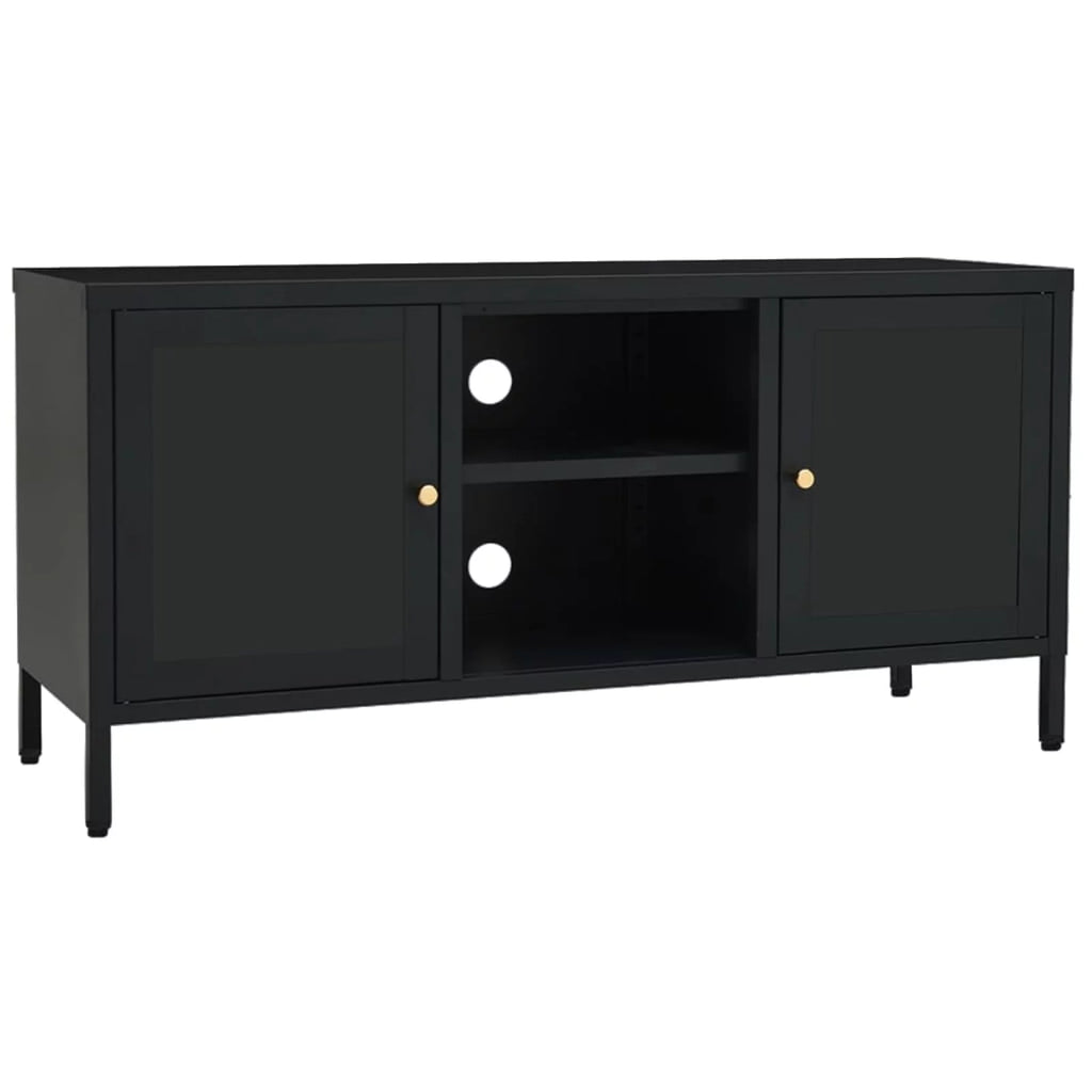 Black Steel TV Stand with Glass Doors A809