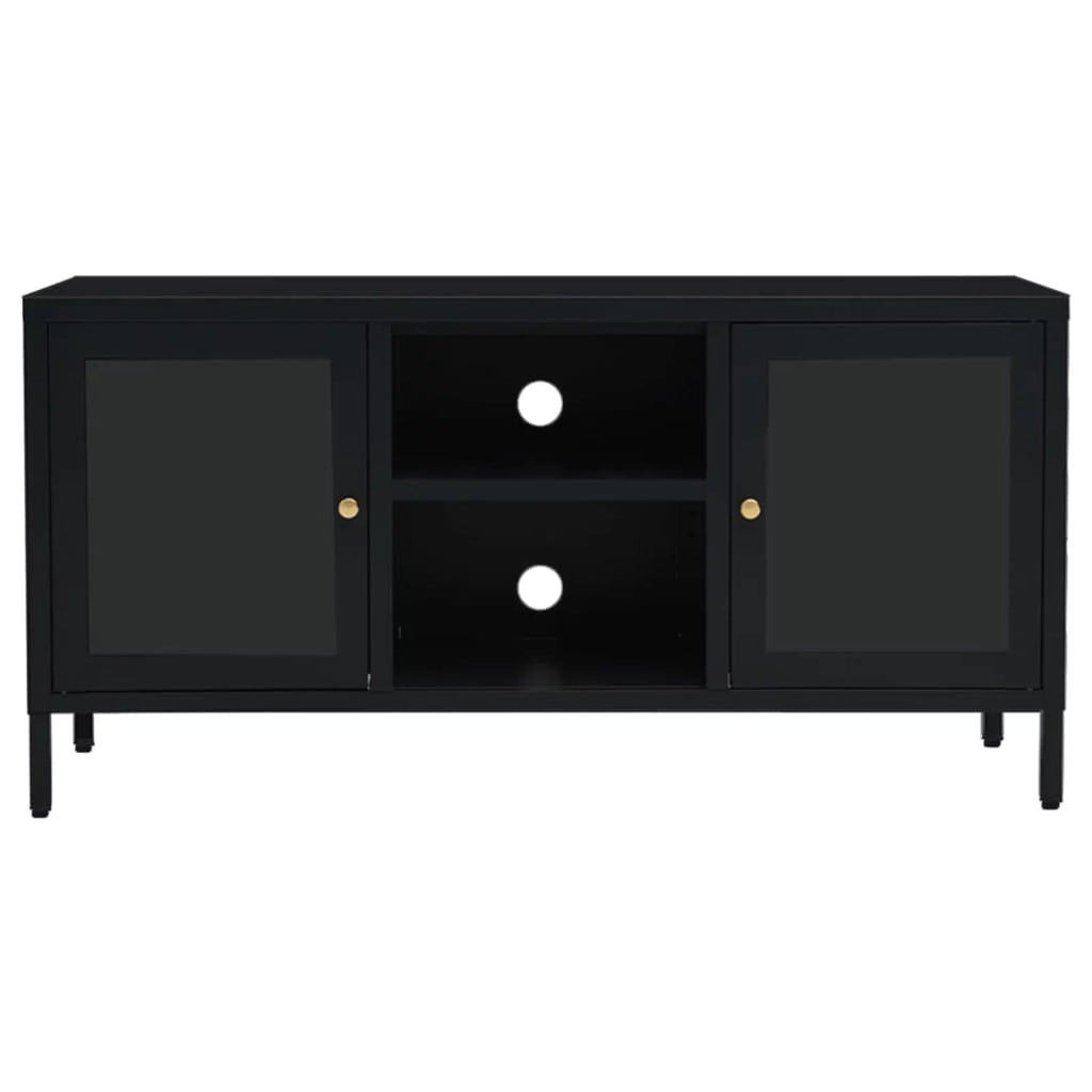 Black Steel TV Stand with Glass Doors A809