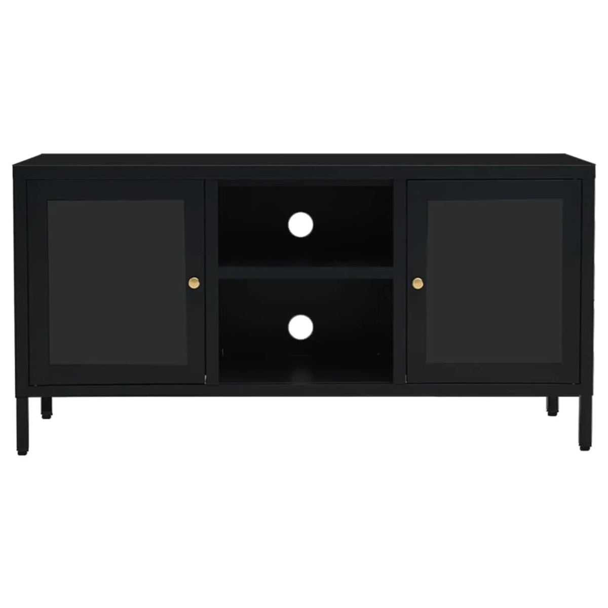 Black Steel TV Stand with Glass Doors A809