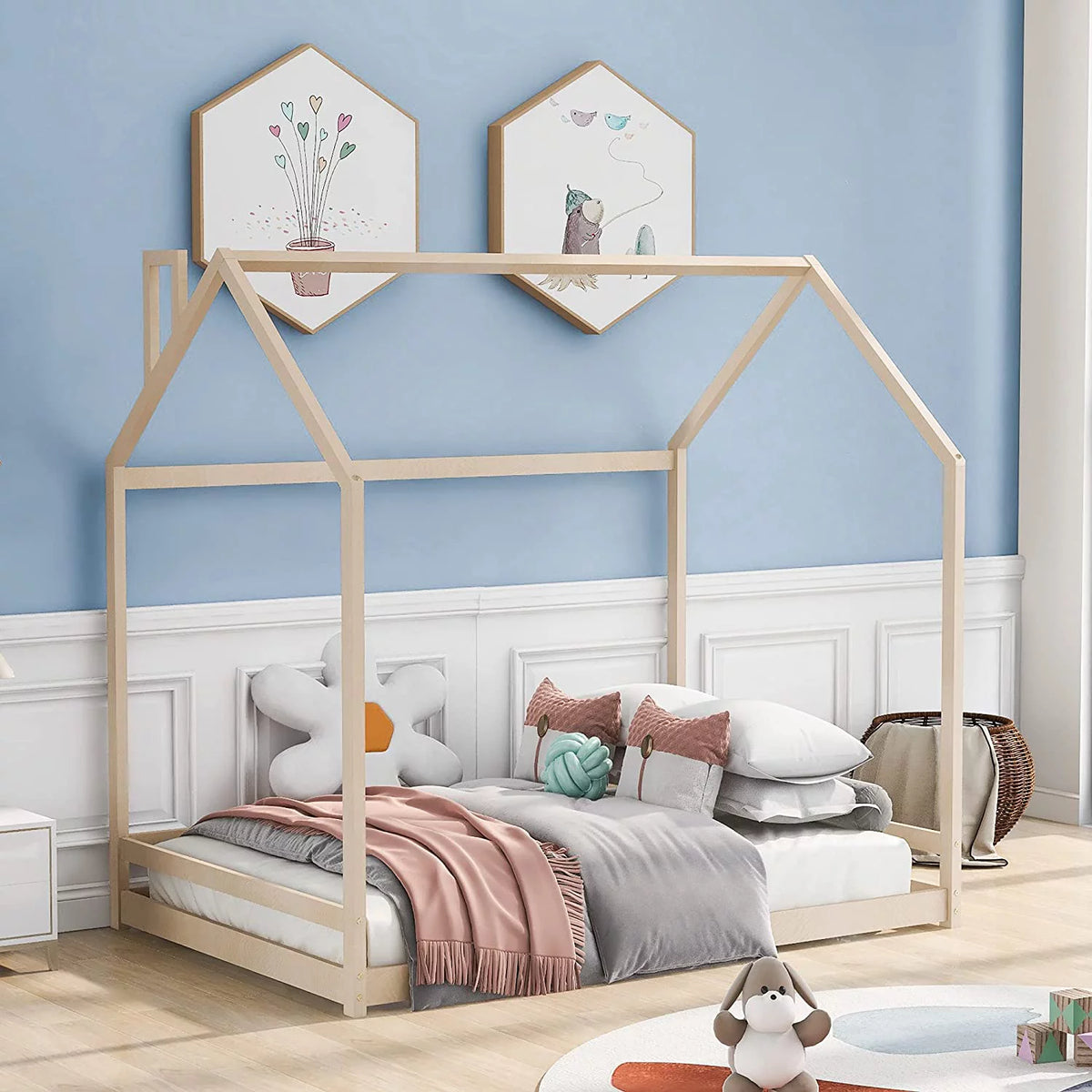 Full Size Wood House Bed for Kids K714
