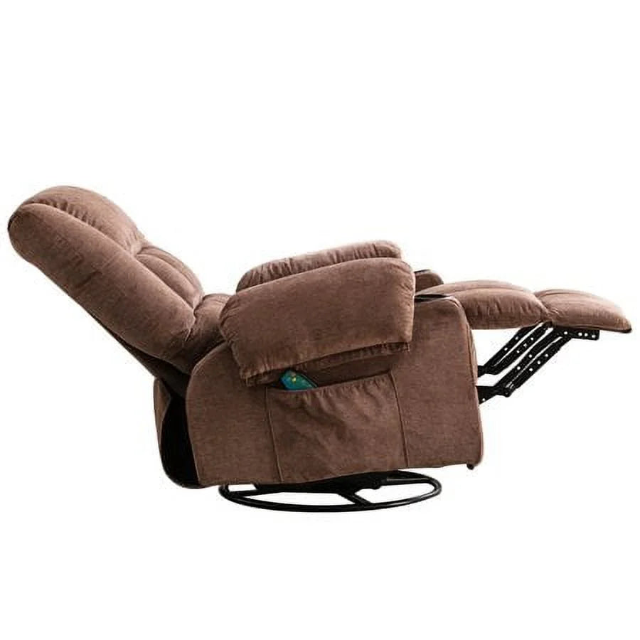 Brown Massage Rocker Recliner Chair with Heat and Cup Holders W2418