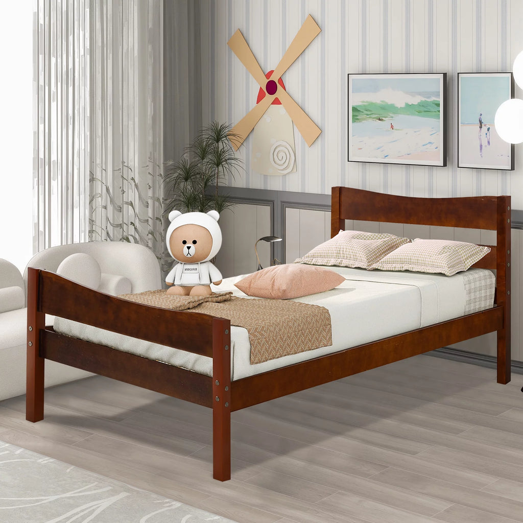 White Twin Size Solid Wood Platform Bed Frame with Headboard and Footboard N582