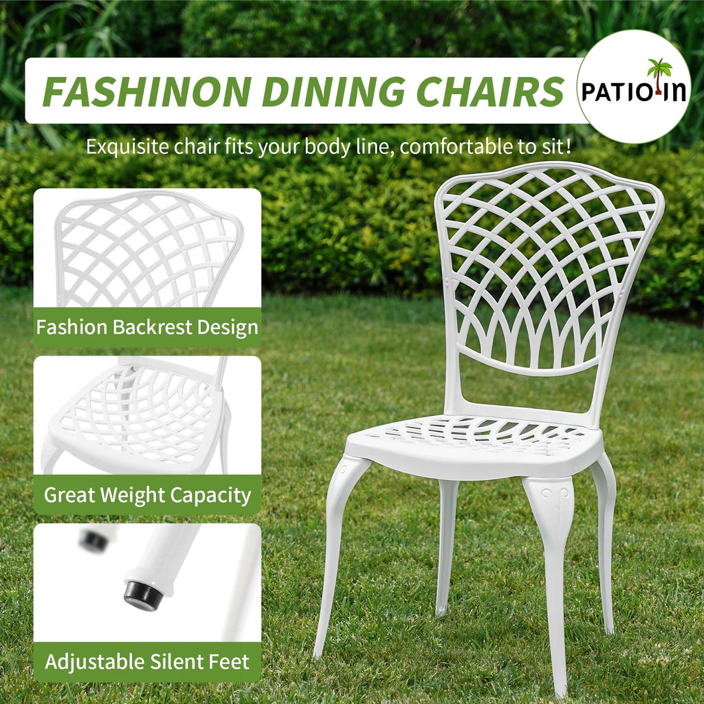 3 Piece White Patio Bistro Set with Umbrella Hole B505596