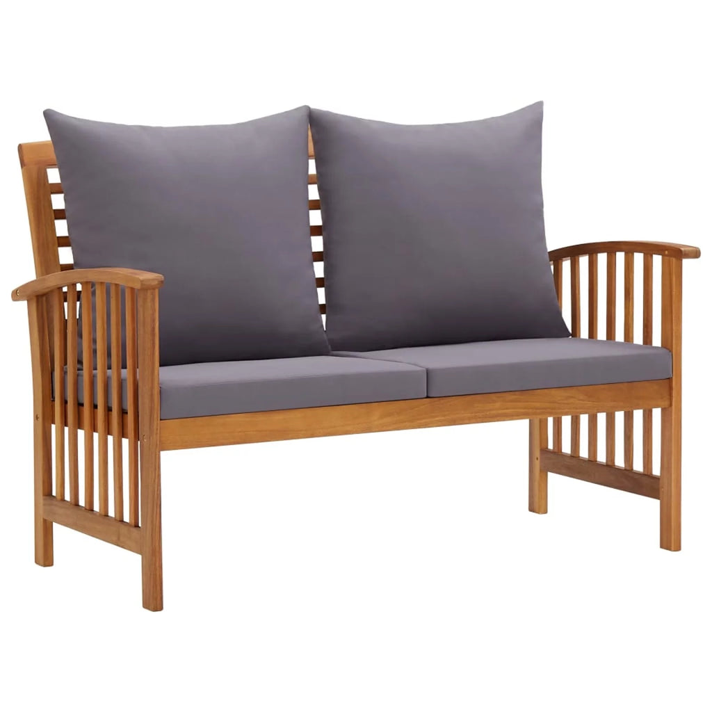 2 Piece Acacia Wood Outdoor Conversation Set with Gray Cushion O4921