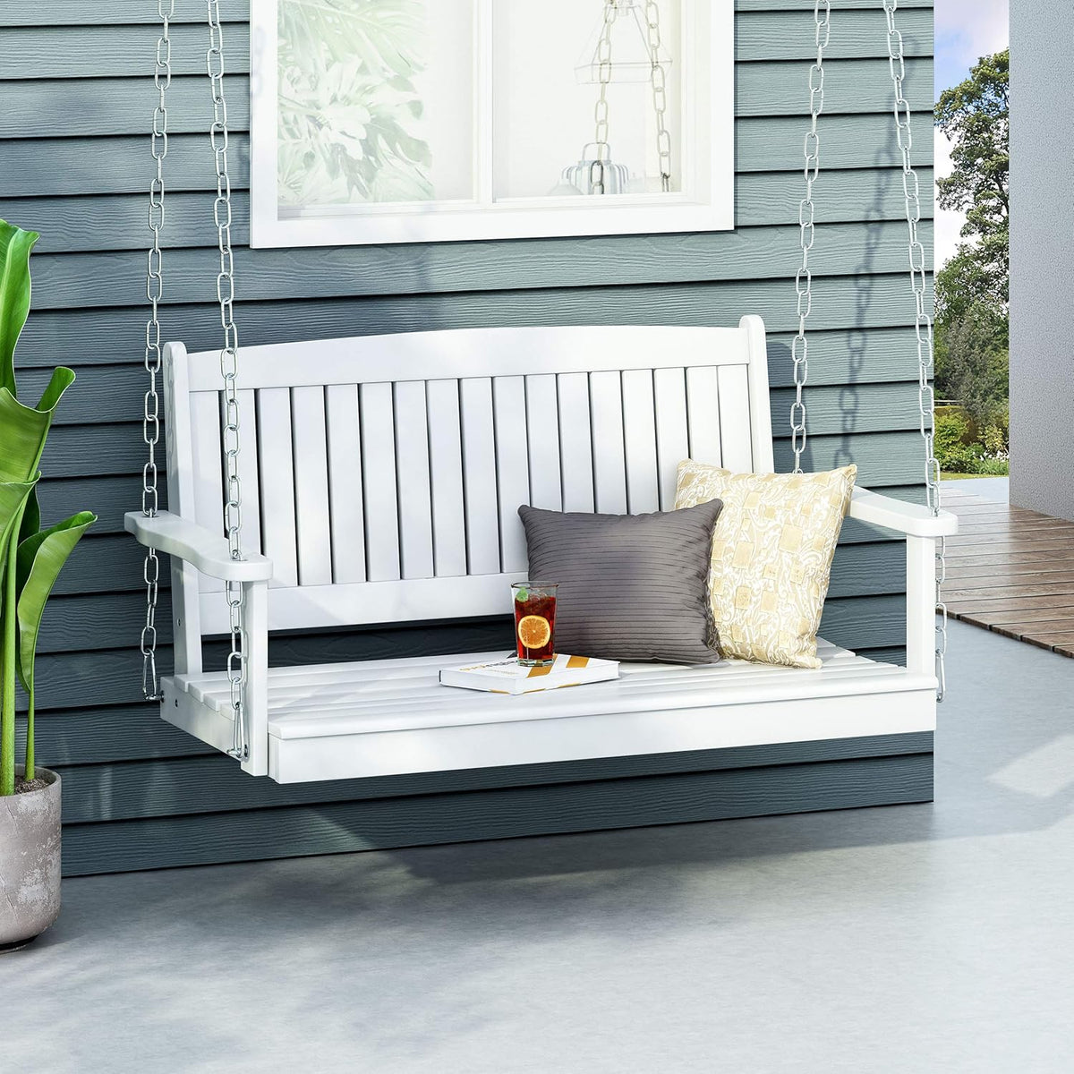 White Acacia Wood Porch Swing W531
