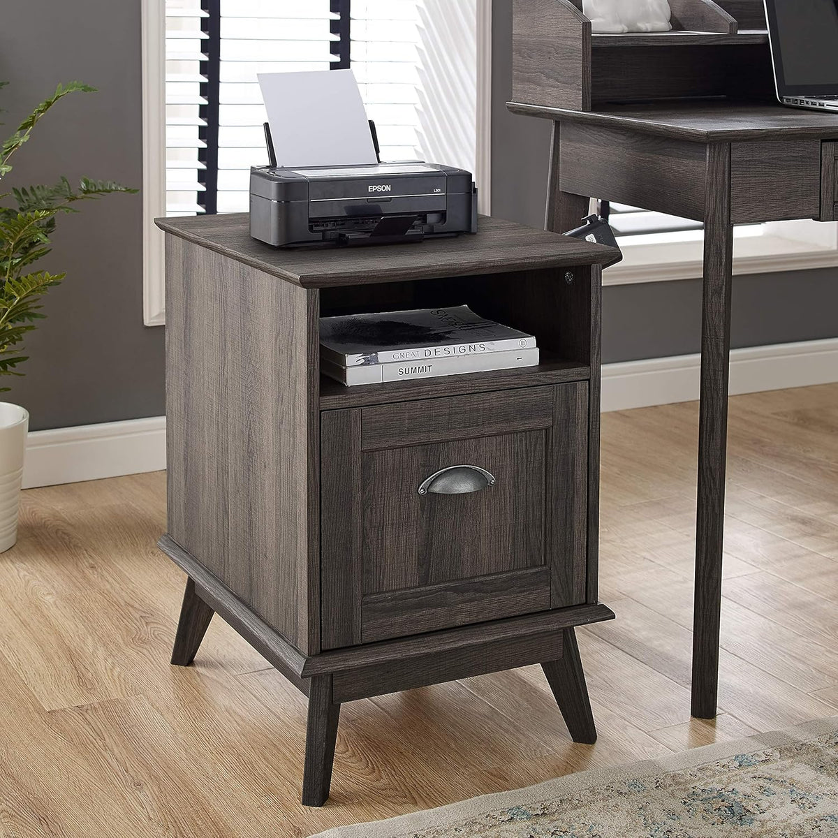 Tall Wooden File Cabinet with Fully Extended Drawer T5323