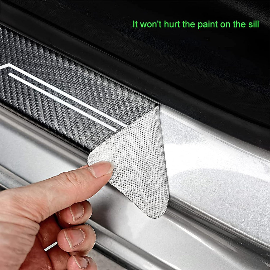 Black Carbon Fiber Textured Leather Car Door Sill Protector Stickers 4pcs/Set S622