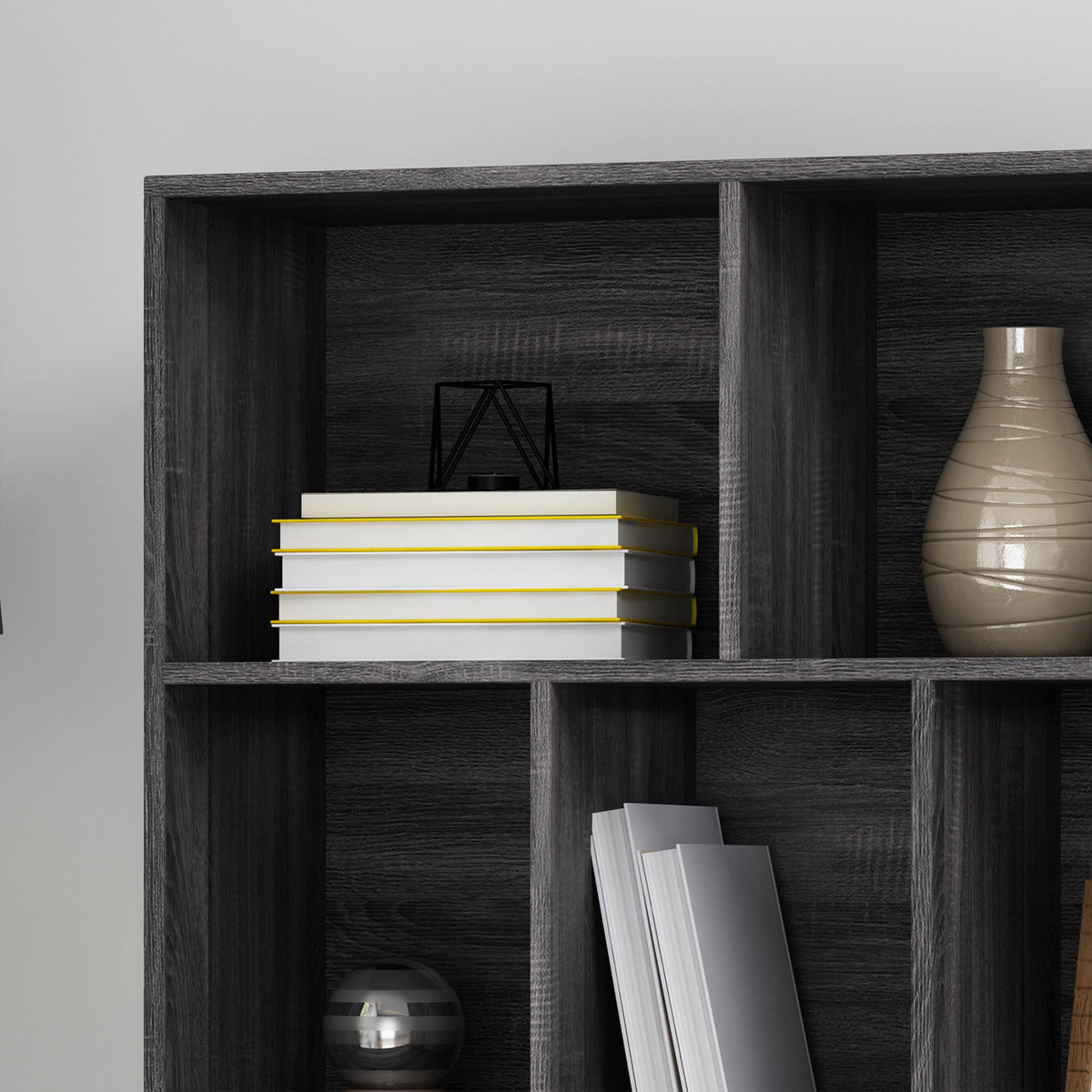 Dark Gray Black Faux Wood Cube Bookcase R62056