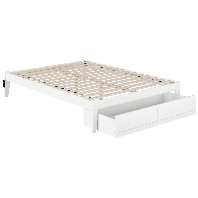 White Solid Wood Queen Bed with Foot Drawer S3118